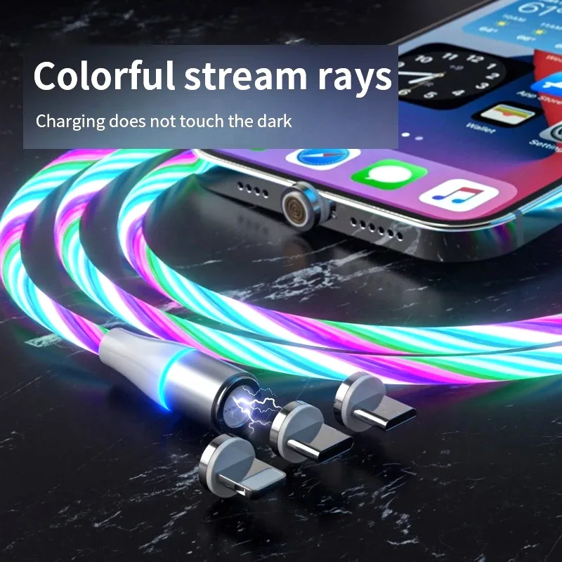 کابل تبدیل مغناطیسی  USB به MicroUSB / USB-C / لایتنینگ مدل  RGB  1x3 طول 1 متر