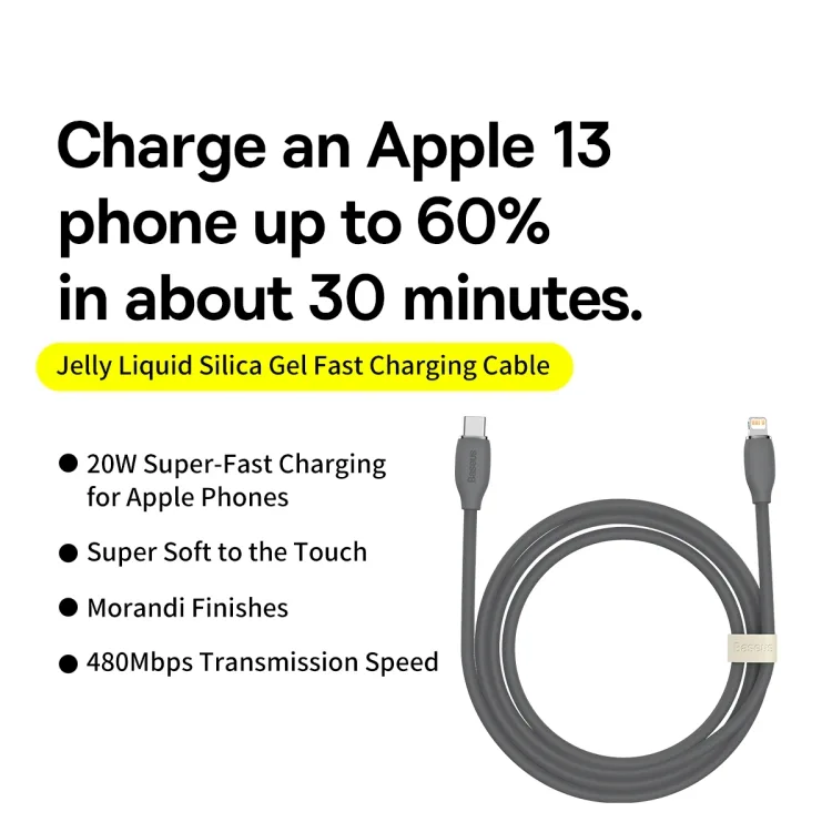 کابل تبدیل لایتنینگ به USB-C باسئوس مدل Jelly Liquid Silica Gel طول 1.2 متر