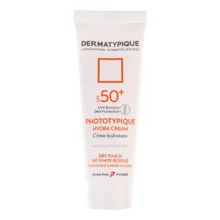فلوئید ضد آفتاب بدون رنگ درماتیپیک مدل hydra cream محافظ UVA،UVB مناسب برای پوست خشک حجم 40 میلی لیتر
