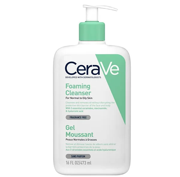ژل شستشو صورت سراوی مدل foaming cleanser مناسب پوست نرمال تا چرب حجم 473 میلی لیتر