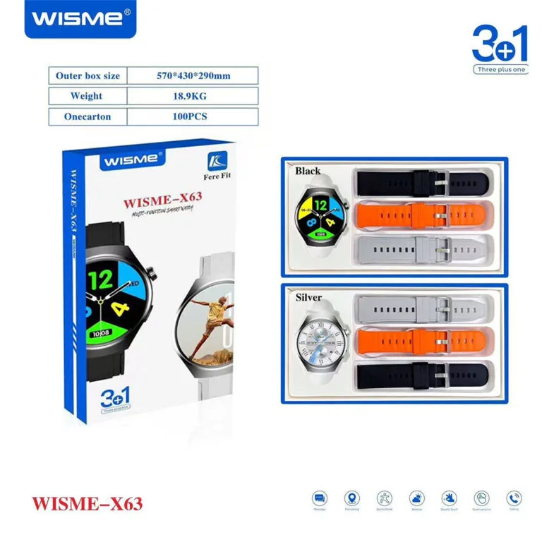 ساعت هوشمند ۴۵میلی متری ویسمی مدل x63 با بند سیلیکونی