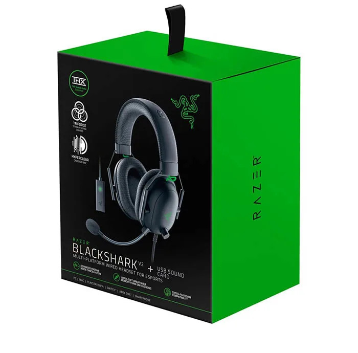 هدست مخصوص بازی ریزر مدل BlackShark V2 + USB Sound Card