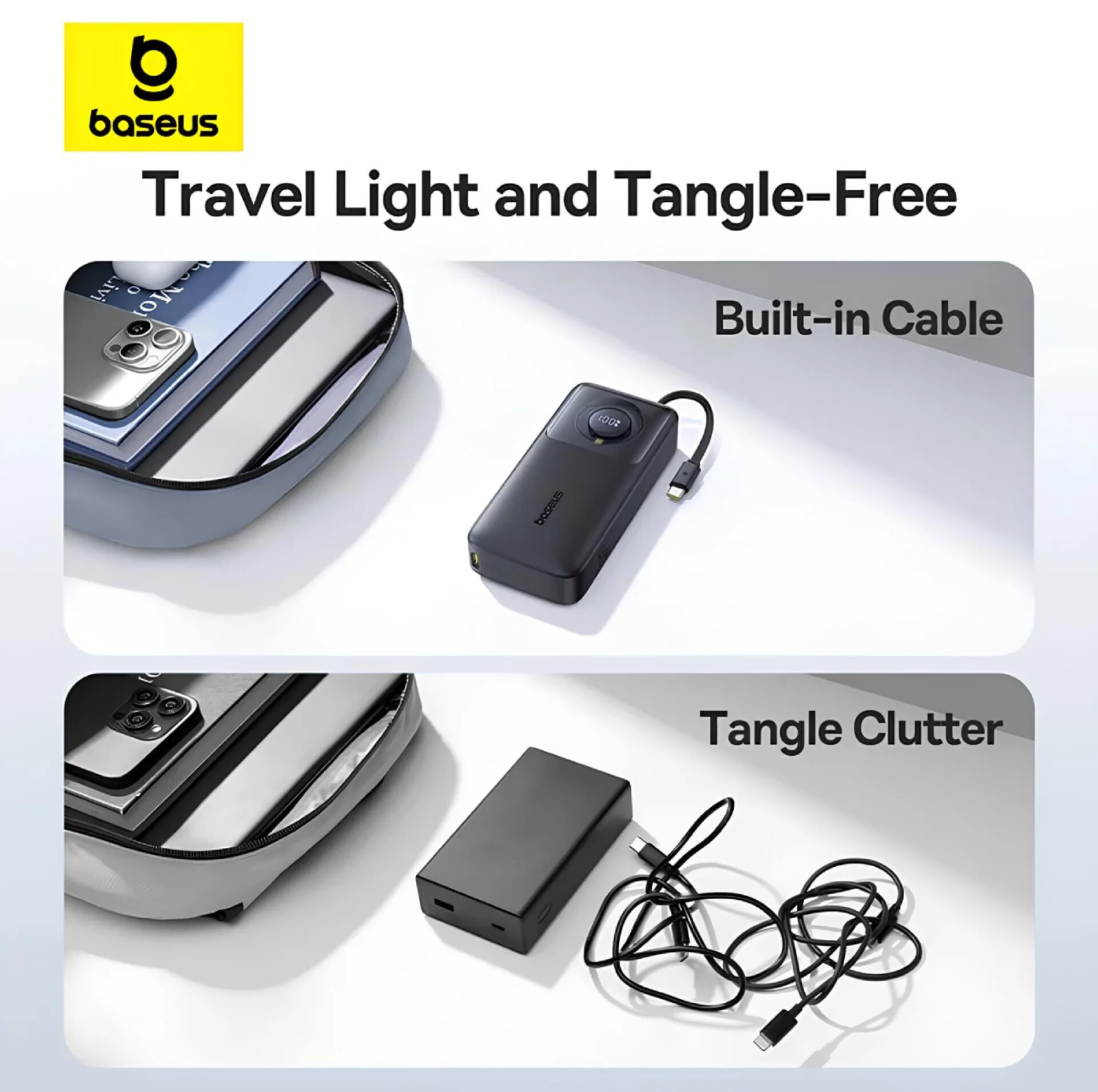پاوربانک بیسوس مدل Free2Pull 65W ظرفیت 20000 میلی آمپر ساعت به همراه کابل USB-C