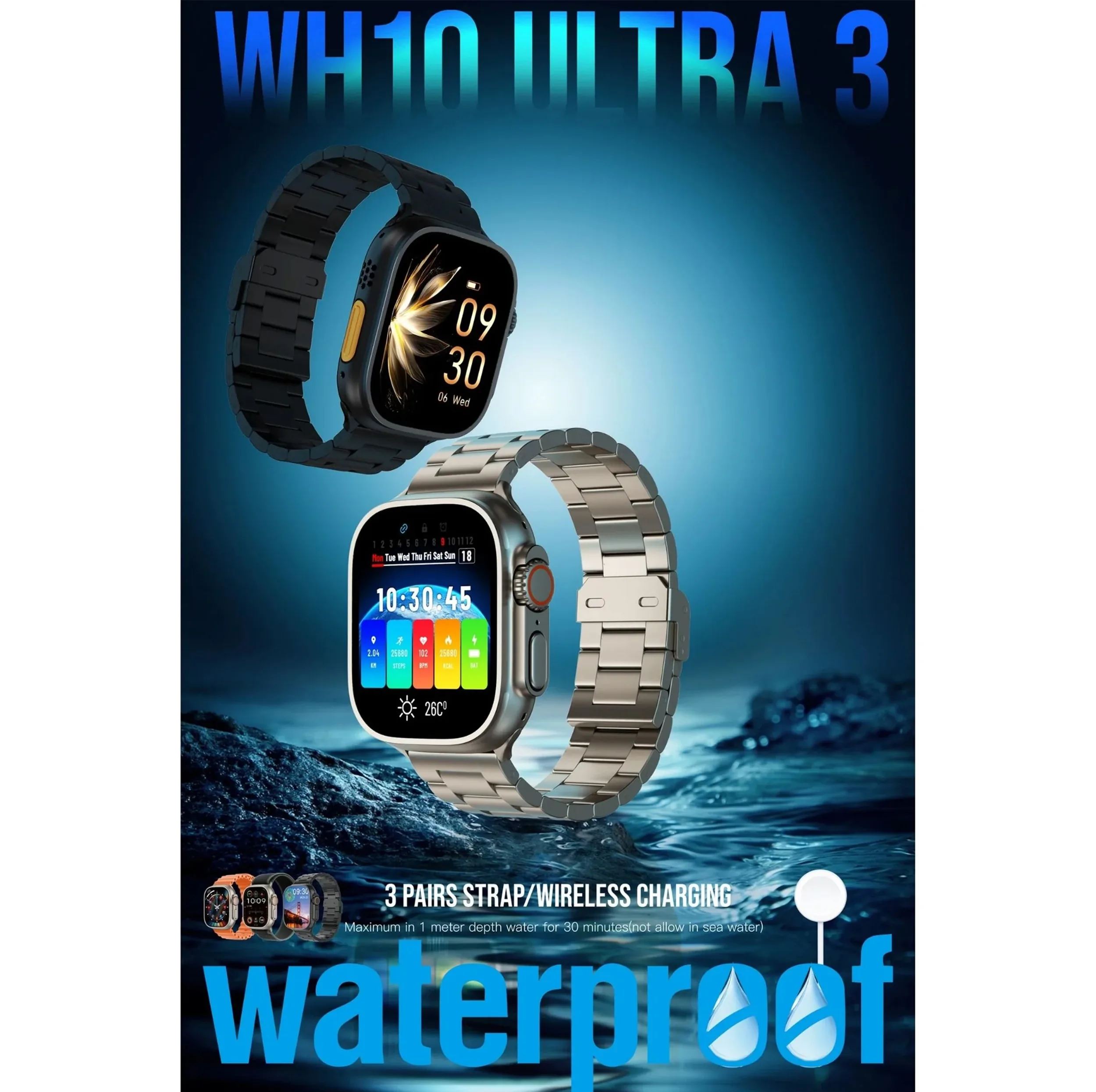 ساعت هوشمند تلزیل مدل WH10 ULTRA3 با بند فلزی