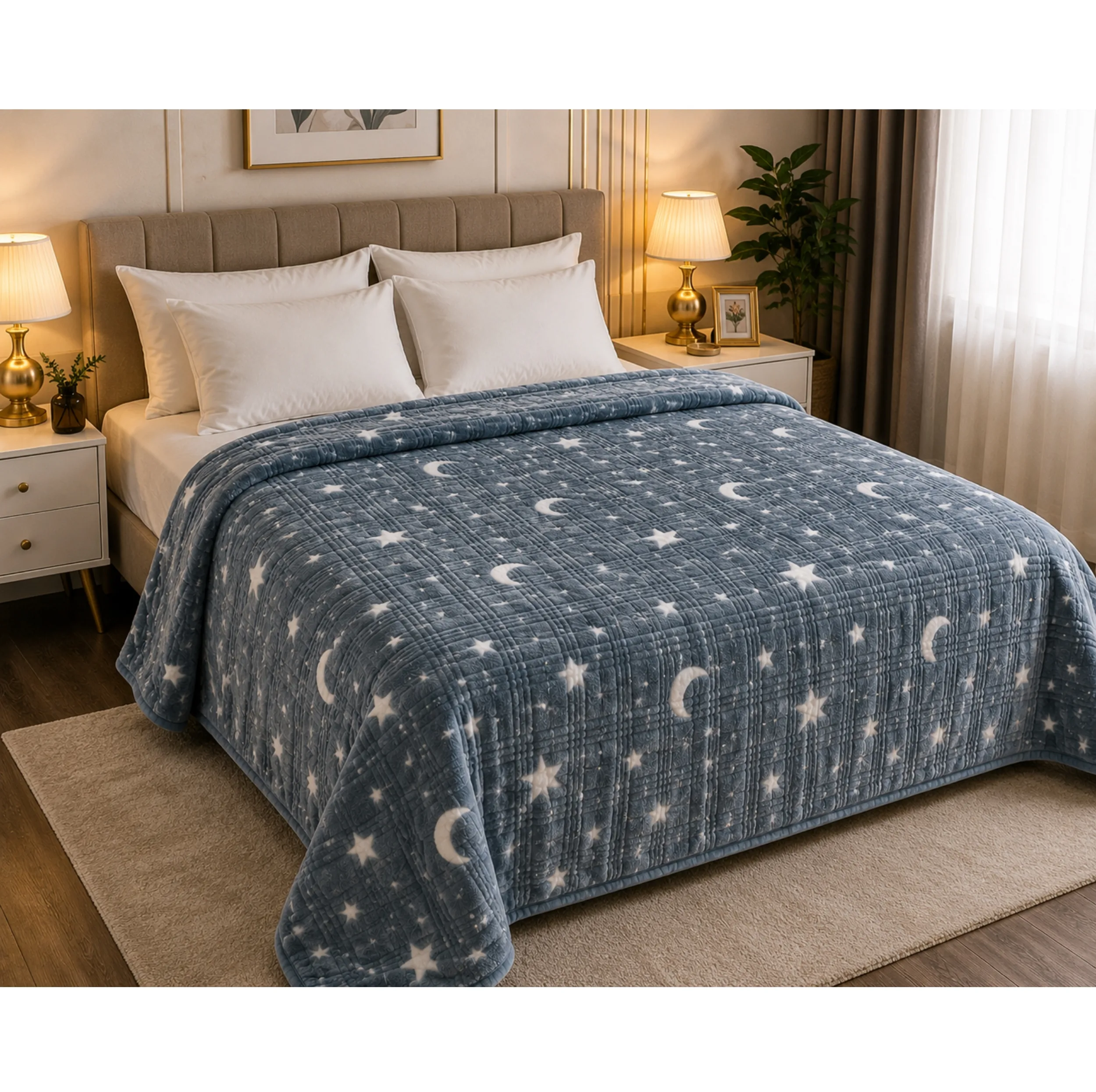 پتو مسافرتی 2 نفره مدل ماه و ستاره سایز 240x220 سانتیمتر