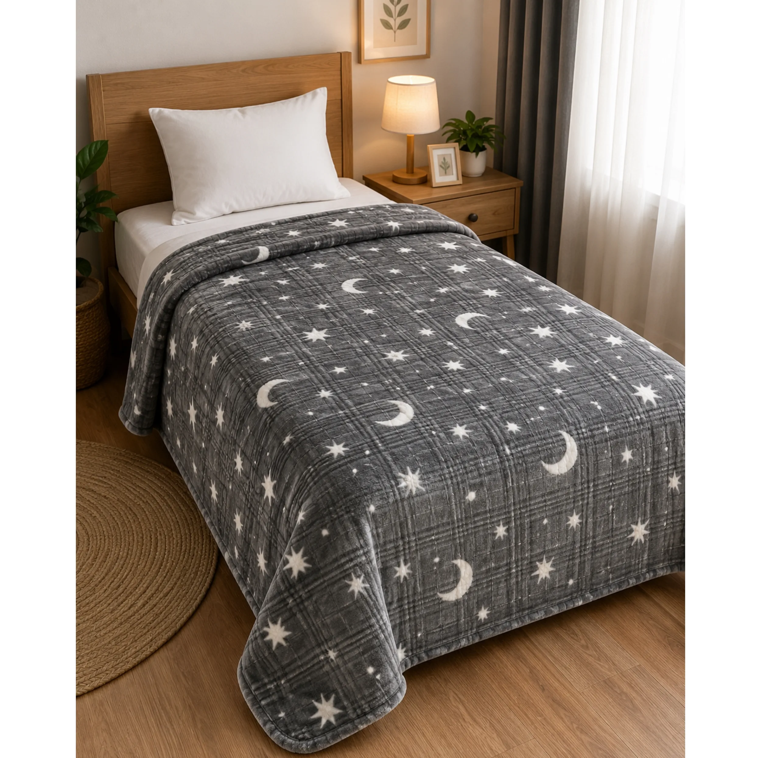 پتو مسافرتی 1 نفره مدل ماه و ستاره سایز 200x160 سانتی‌متر