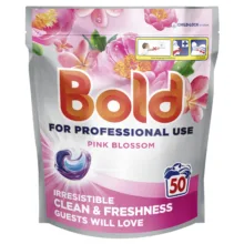 قرص ماشین لباسشویی بولد مدل Pink Blossom با رایحه شکوفه بهاری مناسب همه البسه ها وزن 1005 گرم بسته 50 عددی