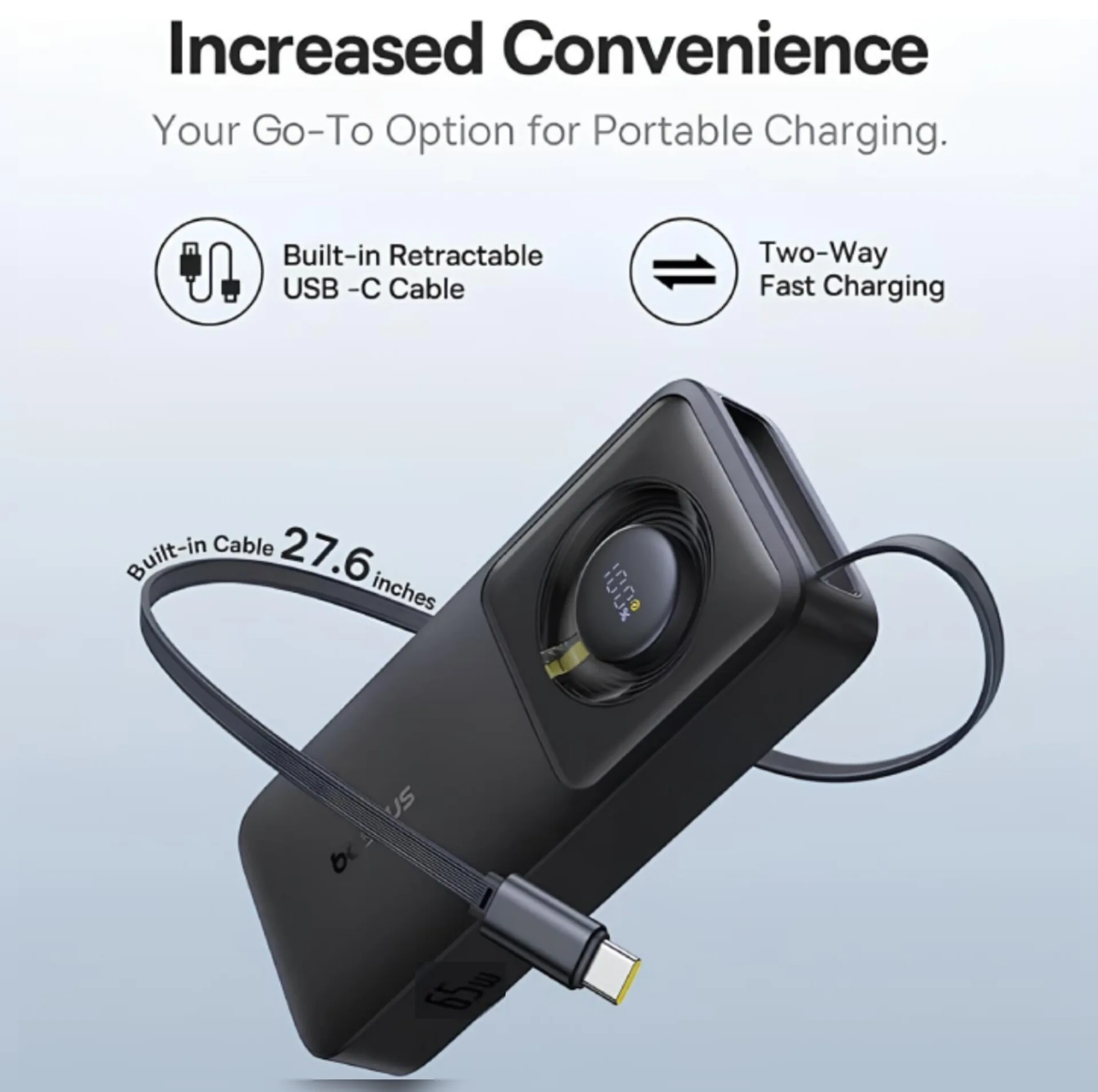 پاوربانک بیسوس مدل Free2Pull 65W ظرفیت 20000 میلی آمپر ساعت به همراه کابل USB-C