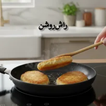 سرویس کفگیر و ملاقه چوبی ۲ پارچه دبلیو اس مدل برگردان چوبی
