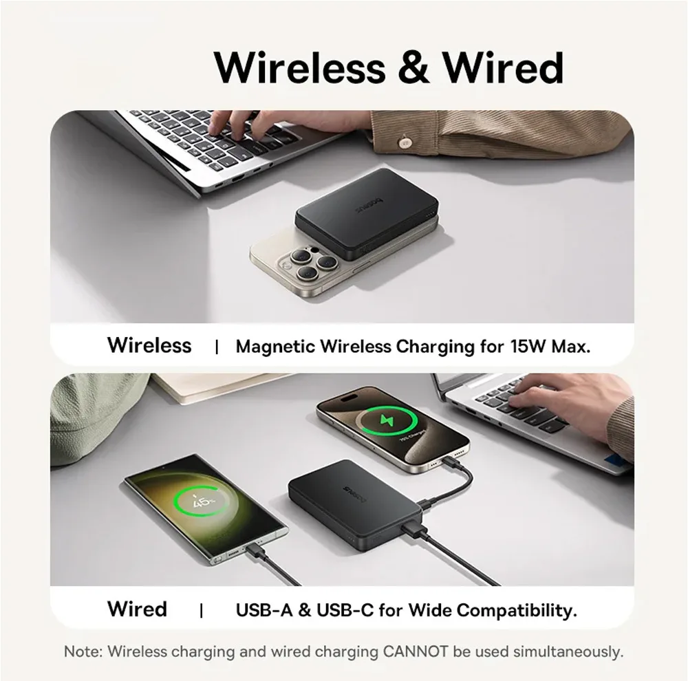 پاوربانک بیسیم 22.5 وات بیسوس مدل Airpow Ⅱ Qi2 Magnetic ظرفیت 10000 میلیآمپر ساعت