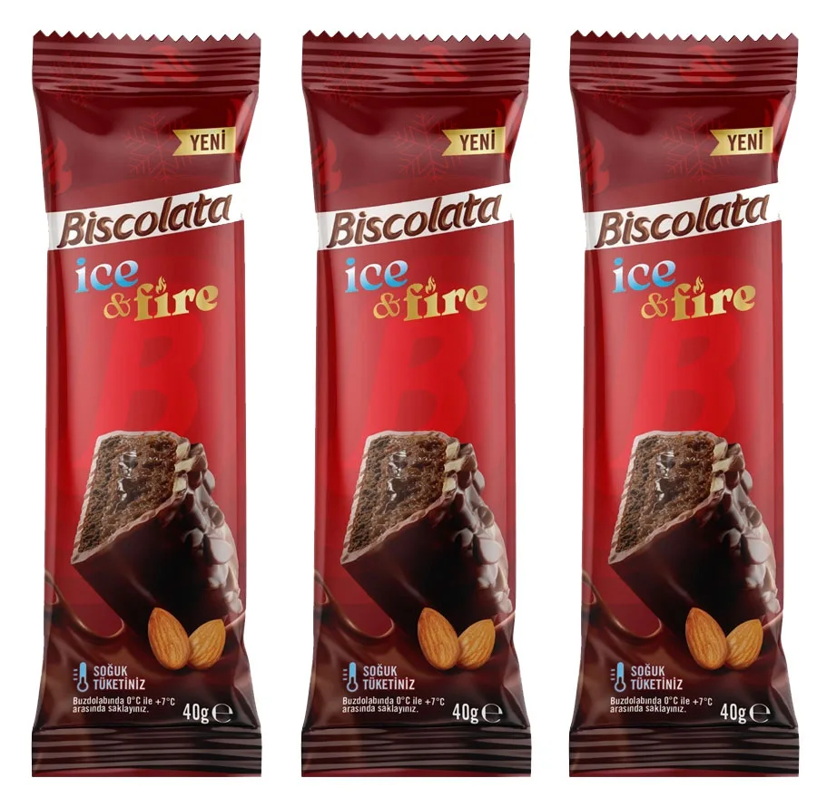 کیک روکش دار و مغزدار آیس اند فایر بیسکولاتا - 40 گرم بسته 3 عددی