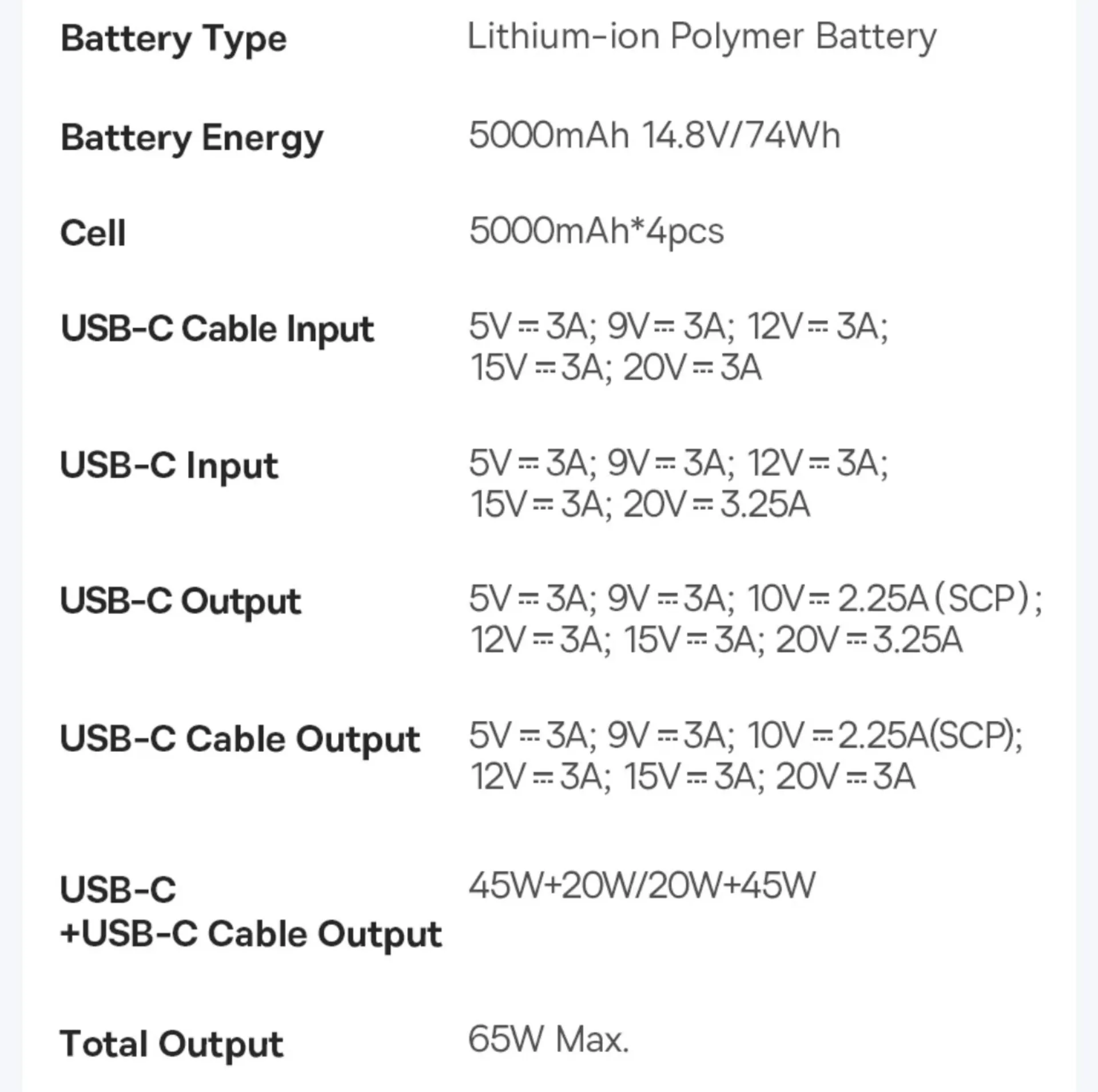 پاوربانک بیسوس مدل Free2Pull 65W ظرفیت 20000 میلی آمپر ساعت به همراه کابل USB-C