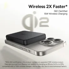 پاوربانک بی‌سیم 22.5 وات بیسوس مدل Airpow Ⅱ Qi2 Magnetic ظرفیت 10000 میلی‌آمپر ساعت