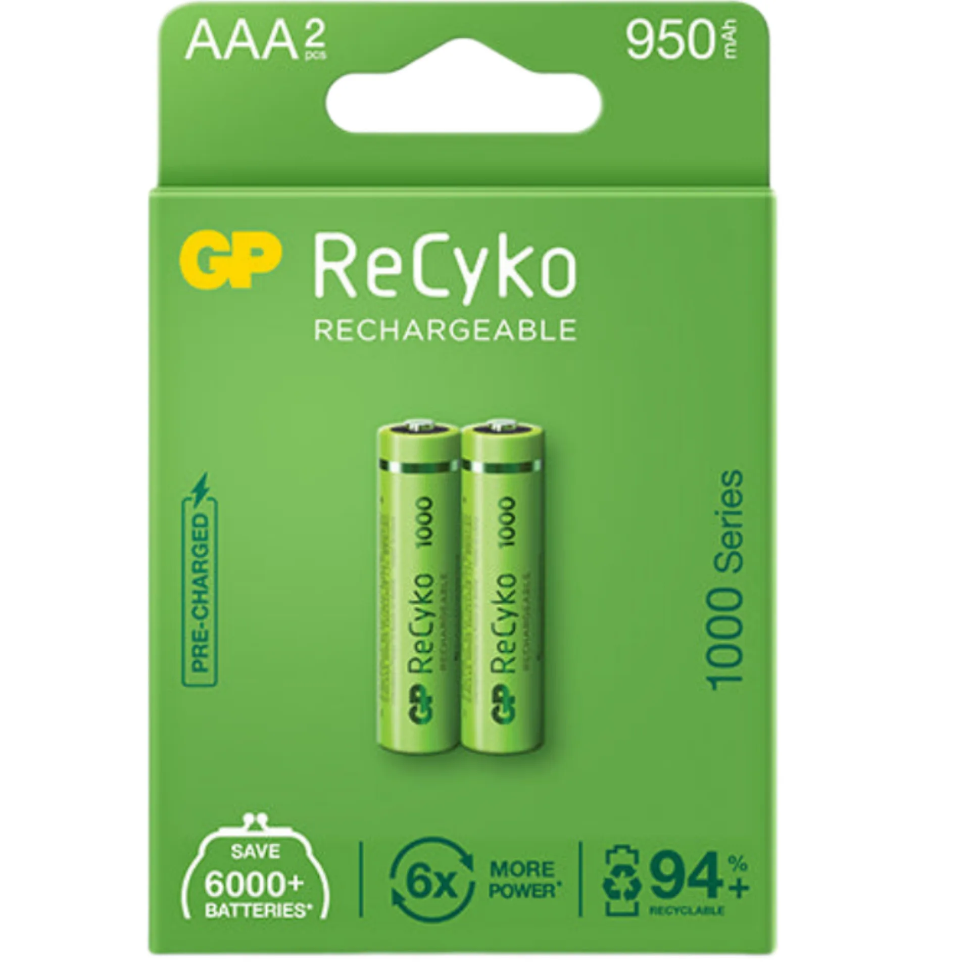 باتری نیم قلمی قابل شارژ جی پی مدل (Rechargeable Recyko 950 (1000 series بسته دو عددی