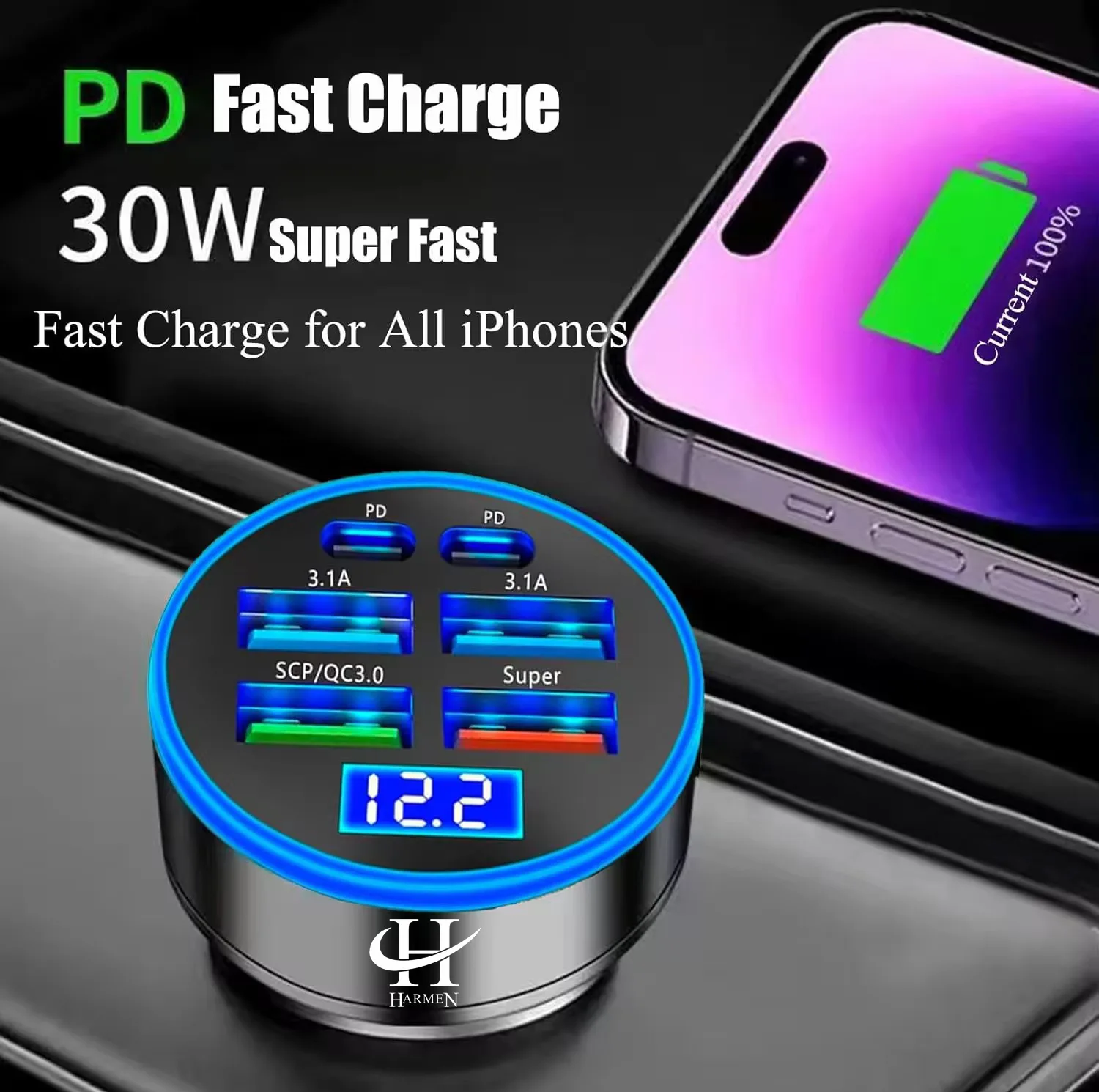 شارژر فندکی 66 وات هارمن مدل PD6QC3FST