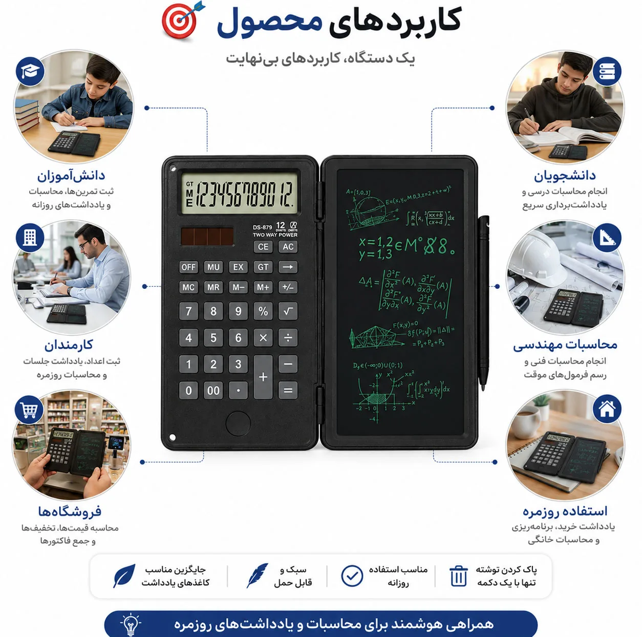 ماشین حساب مدل Writing Pad کد DS-879