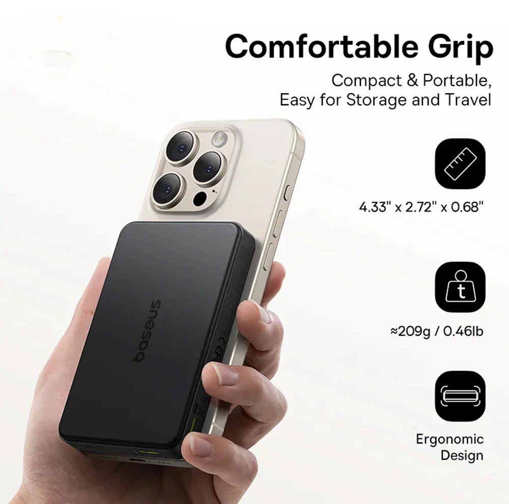 پاوربانک بیسیم 22.5 وات بیسوس مدل Airpow Ⅱ Qi2 Magnetic ظرفیت 10000 میلیآمپر ساعت
