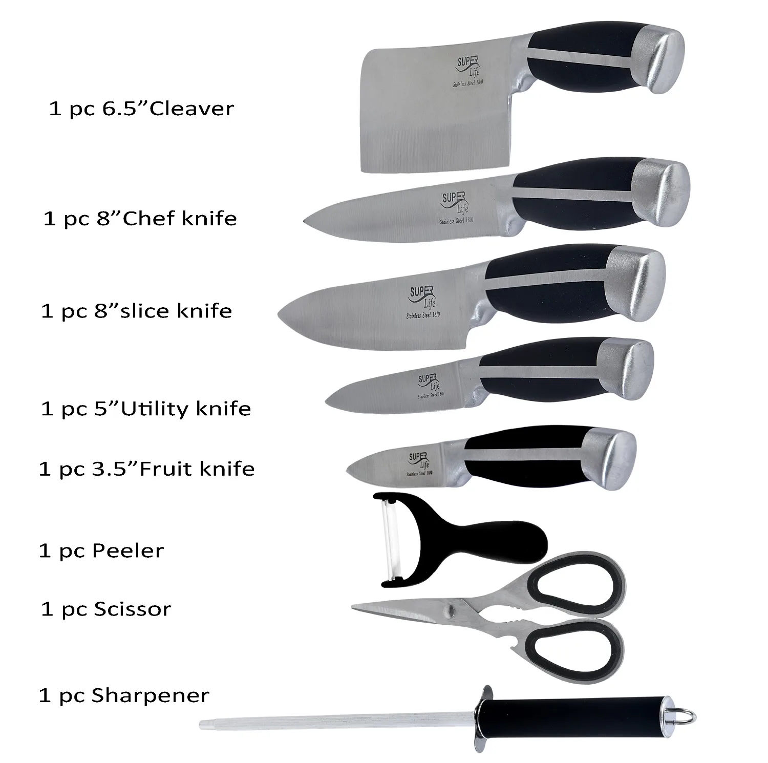 سرویس چاقوی آشپزخانه 9 پارچه سوپر لایف مدل SL-008