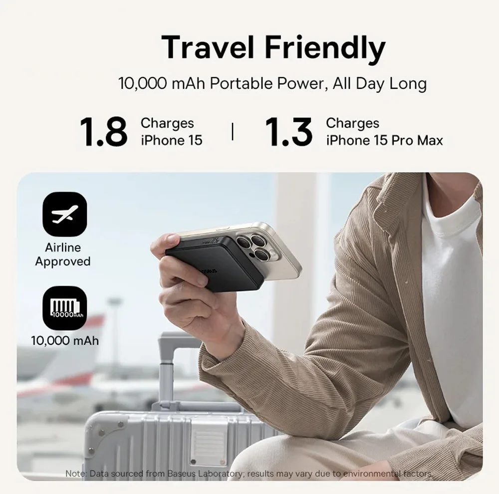 پاوربانک بیسیم 22.5 وات بیسوس مدل Airpow Ⅱ Qi2 Magnetic ظرفیت 10000 میلیآمپر ساعت