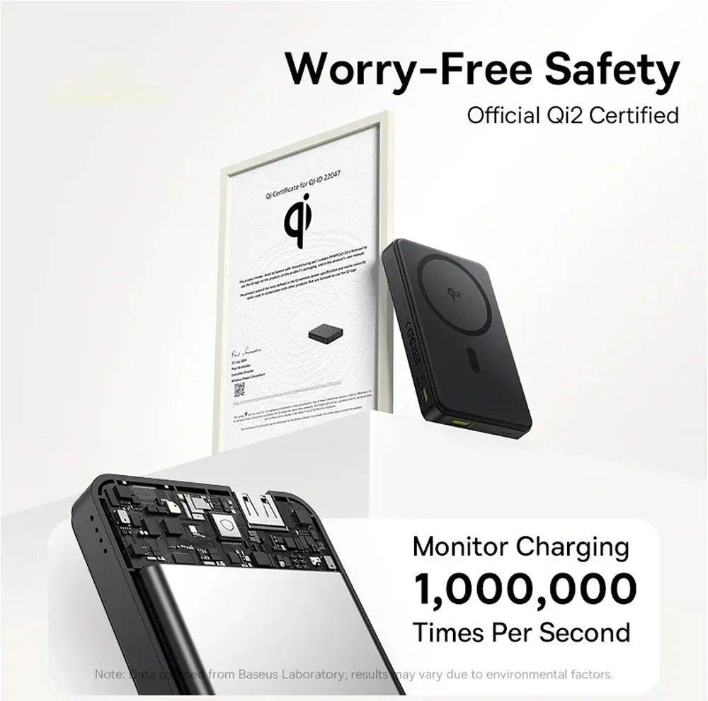 پاوربانک بیسیم 22.5 وات بیسوس مدل Airpow Ⅱ Qi2 Magnetic ظرفیت 10000 میلیآمپر ساعت