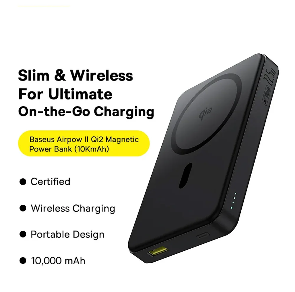 پاوربانک بیسیم 22.5 وات بیسوس مدل Airpow Ⅱ Qi2 Magnetic ظرفیت 10000 میلیآمپر ساعت