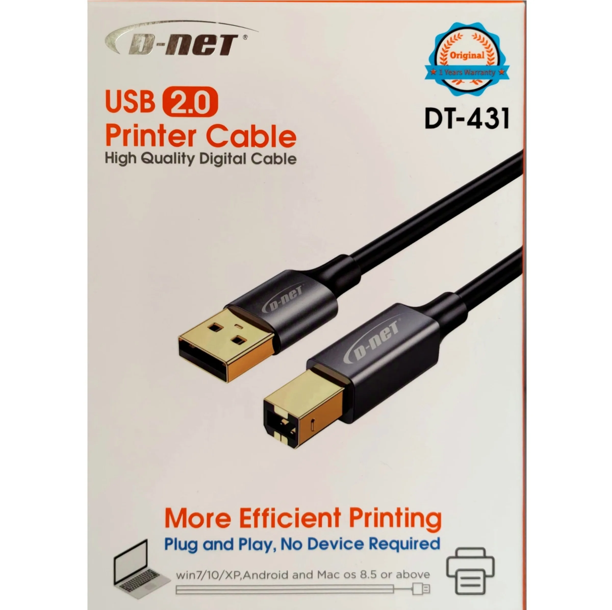 کابل USB پرینتر دی نت مدل DT-431 طول 1.5 متر
