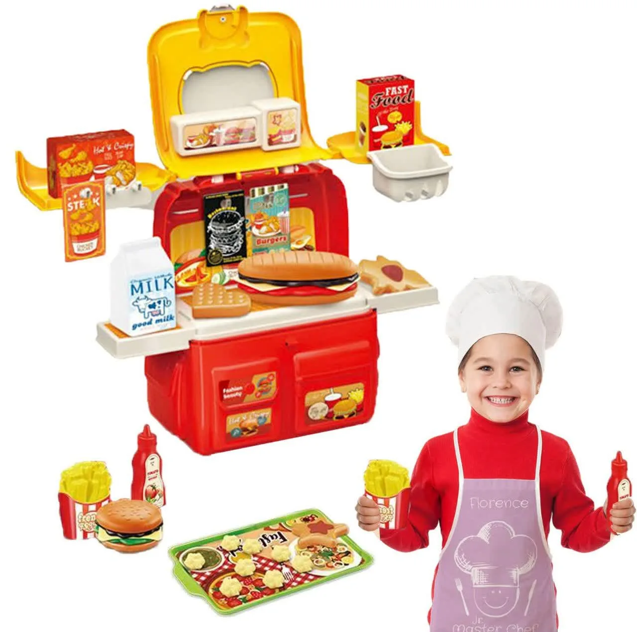 ست اسباب بازی آشپزخانه ناب سل مدل کوله پشتی فست فود 37 تکه 37PCS FAMILY HAMBURGER CHILDREN HOUSE