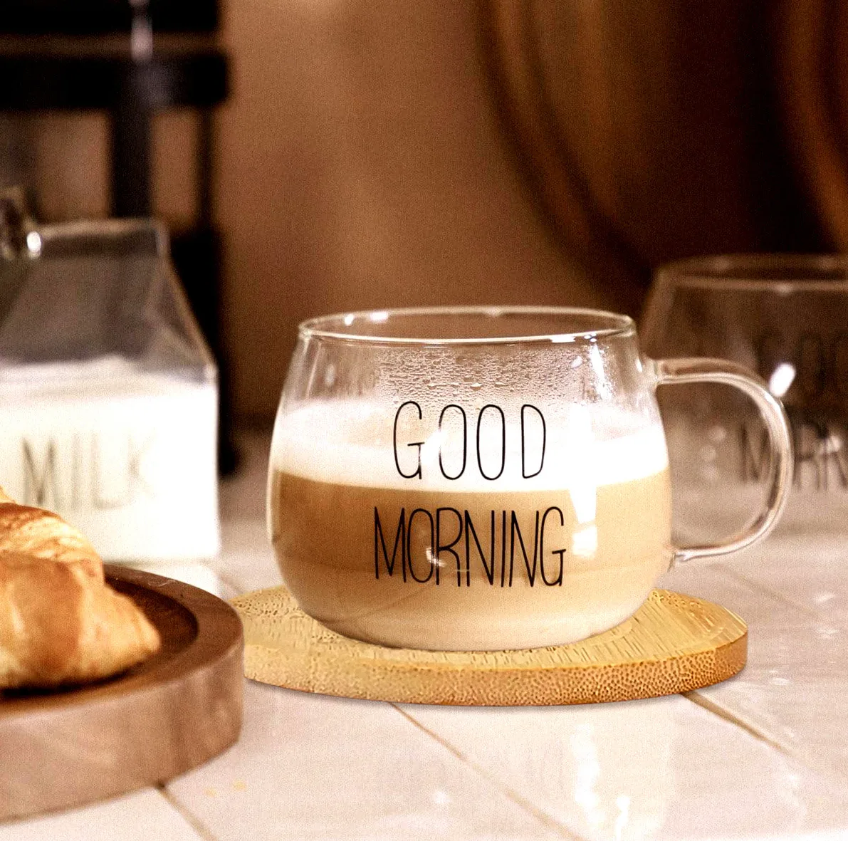 لیوان مدل GOOD MORNING به همراه زیر لیوانی