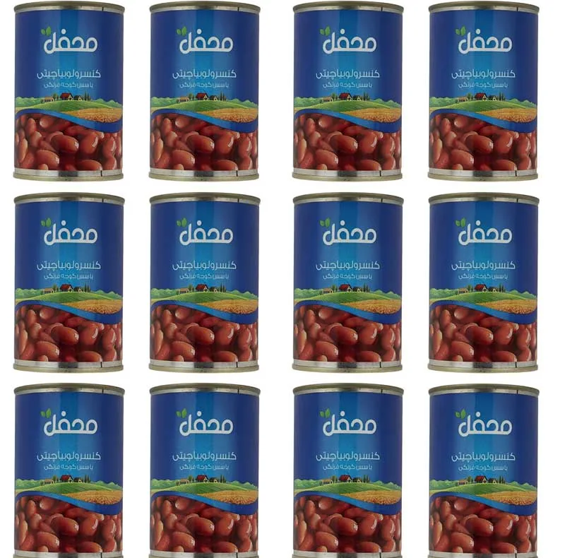 کنسرو لوبیا چیتی محفل در سس گوجه فرنگی - 380 گرم بسته 12عددی