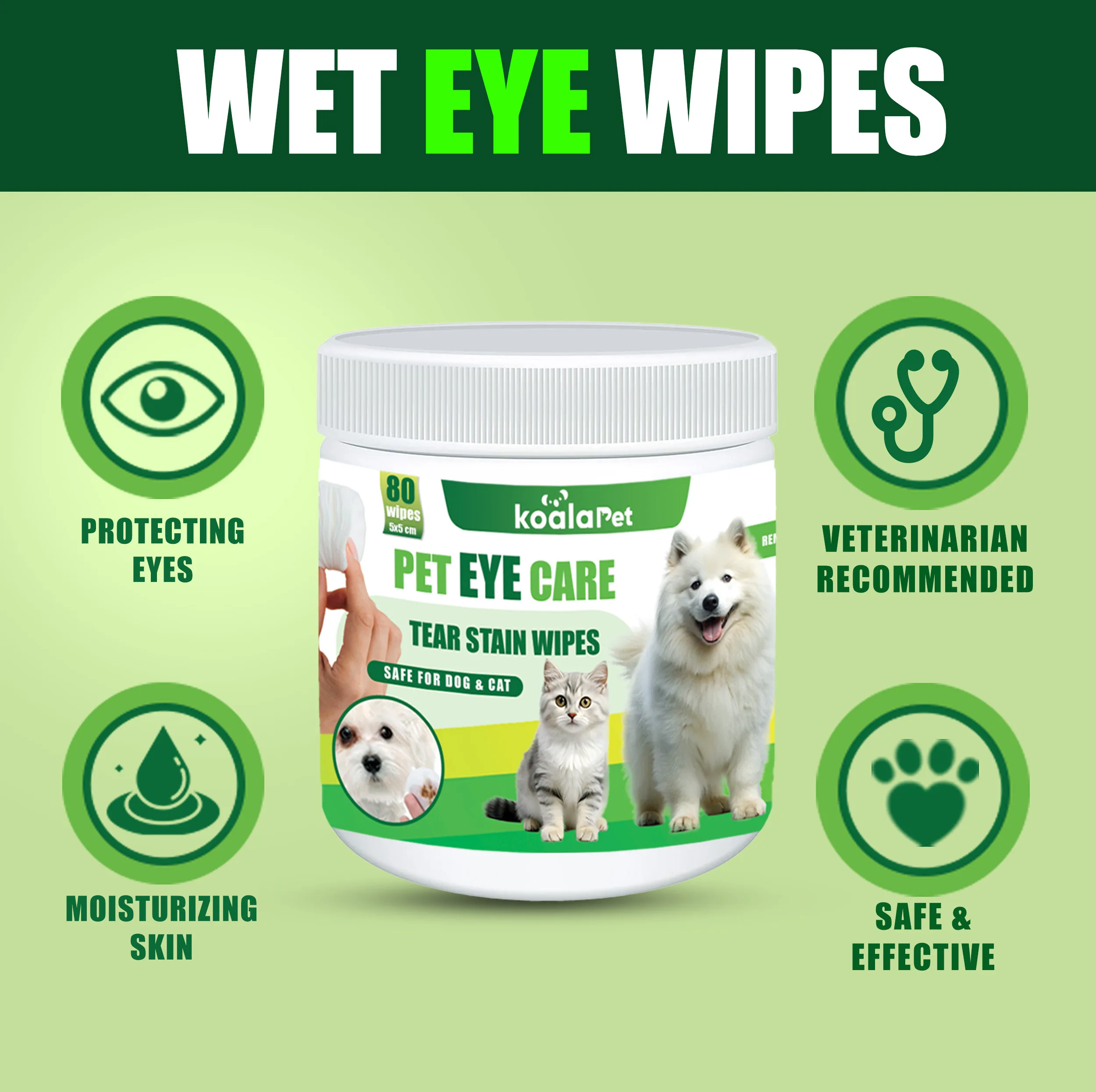 دستمال مرطوب سگ و گربه مخصوص گوش و اطراف چشم کوالاپت مدل  Wipes03 بسته دو عددی