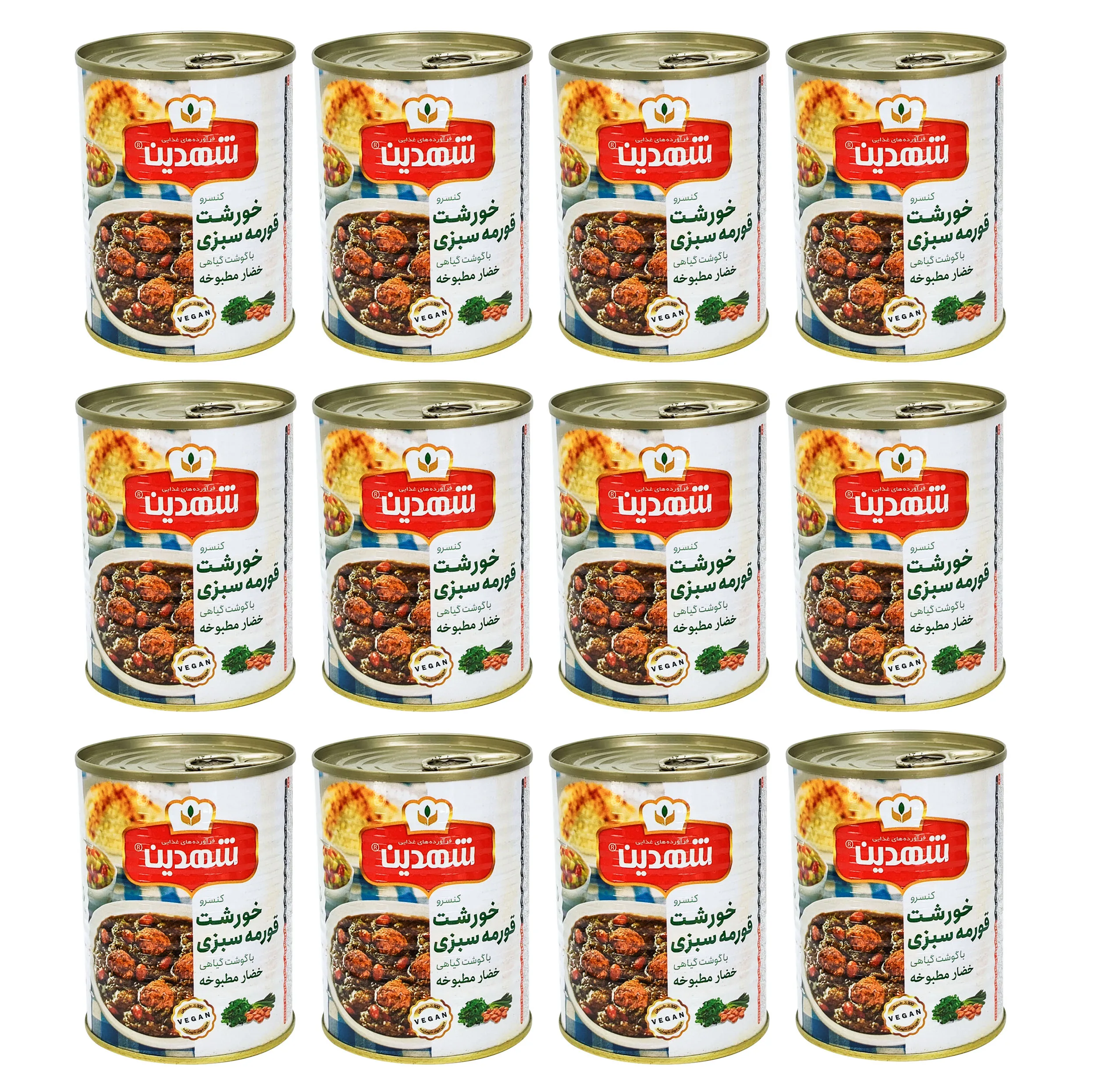 کنسرو خورشت سبزی با سویا  شهدین - 370 گرم بسته 12 عددی