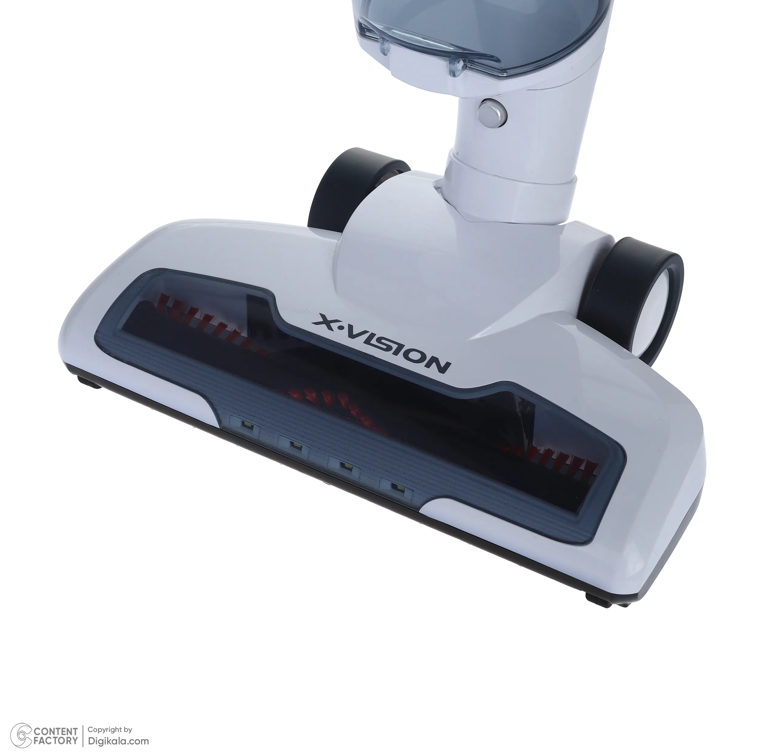 جارو شارژی عصایی ایکس‌ویژن مدل SVC-2950 باتری لیتیوم‌یونی 2000 میلی‌آمپر، موتور 140 وات با توان مکش 8 کیلوپاسکال، فیلتر HEPA قابل شست‌وشو، تنظیم سرعت دو حالته و پایه شارژ دیواری