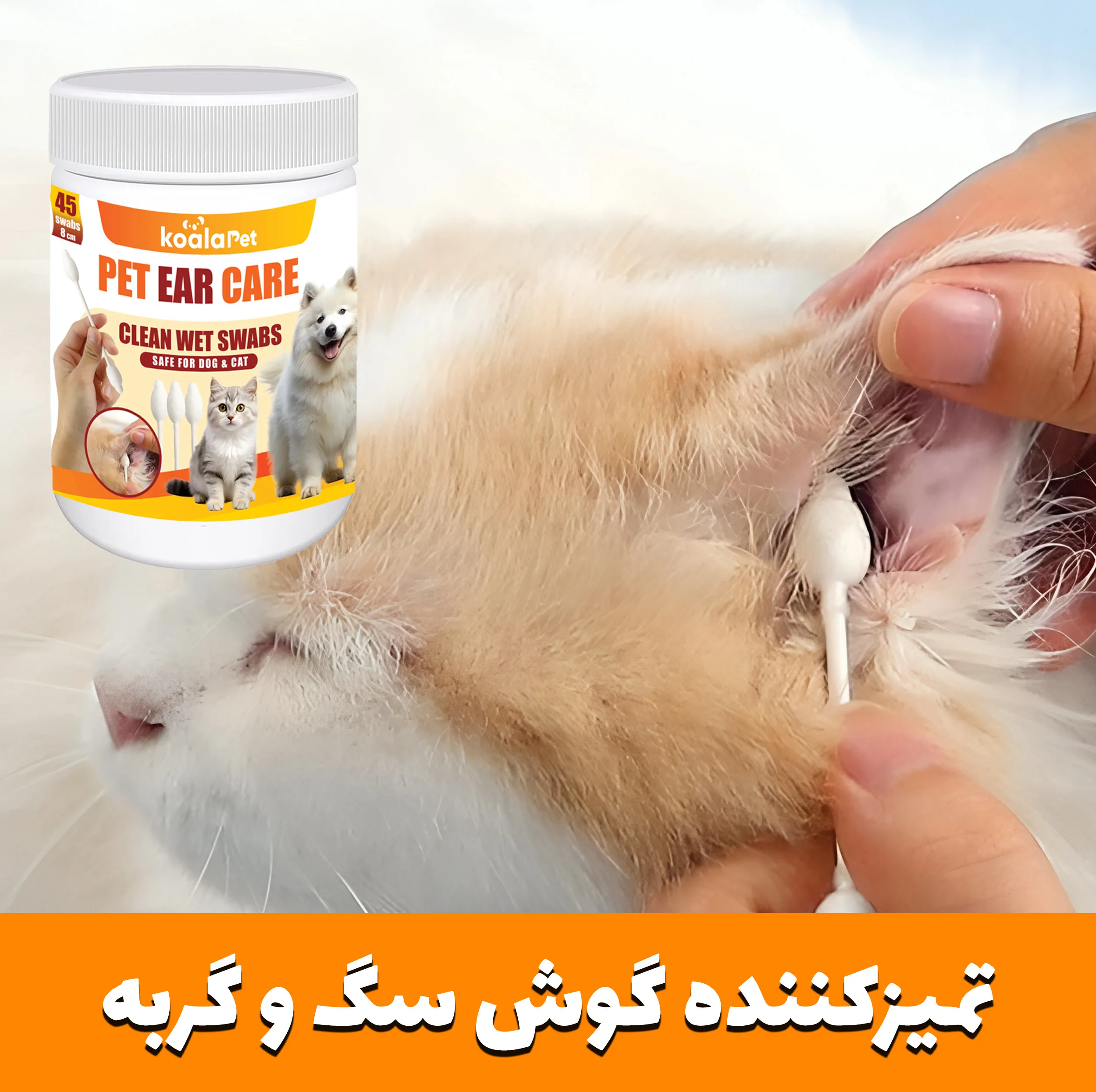 دستمال مرطوب و سواب مرطوب سگ و گربه کوالاپت مدل مخصوص چشم و گوش بسته دو عددی