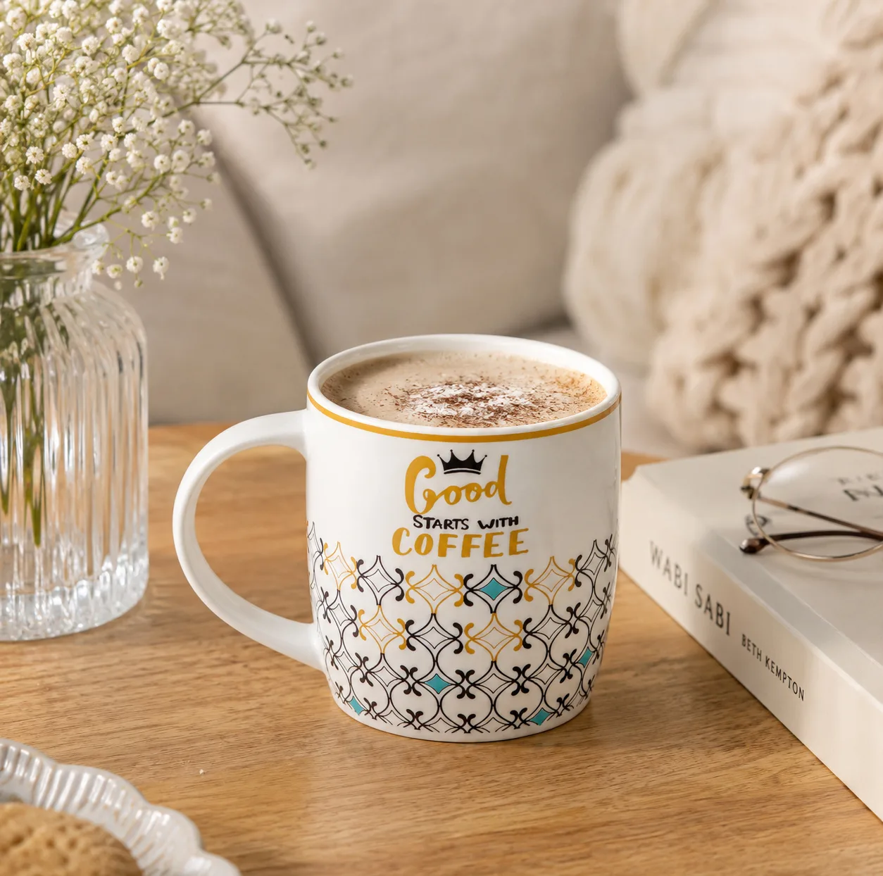 ماگ طرح هندسی مدرن مدل سرامیکی Good Starts With Coffee