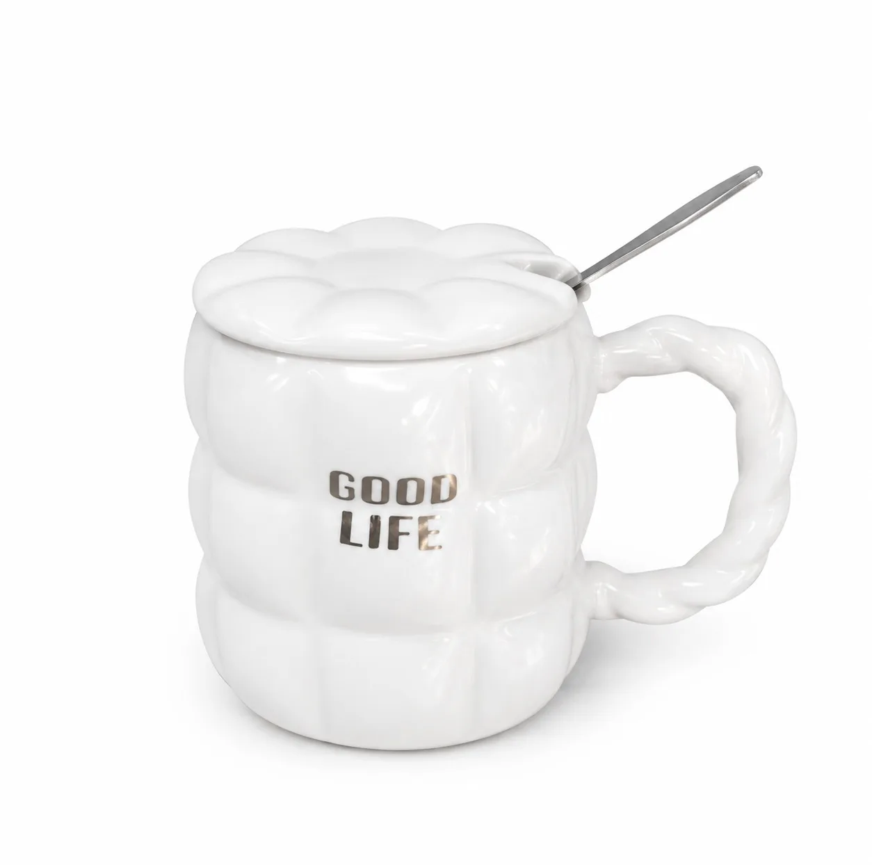ماگ طرح پفکی مدل سرامیکی درب دار Good Life