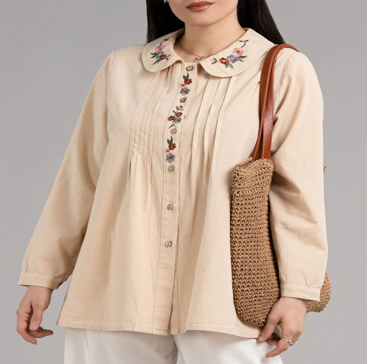 شومیز زنانه گلدار الیاف طبیعی مدل مهشید