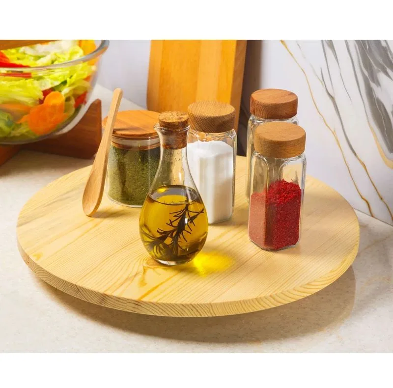سینی سرو گردان چوبی دایرهای 36×36×4 سانتیمتر، وزن 895 گرم، یک طبقه، مناسب سرو کیک و پیتزا، همراه جعبه، کد 6353460467