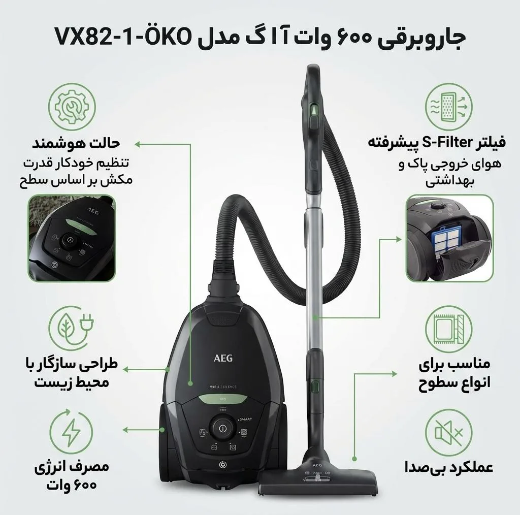 جاروبرقی 600 وات آ ا گ مدل VX82-1-ÖKO