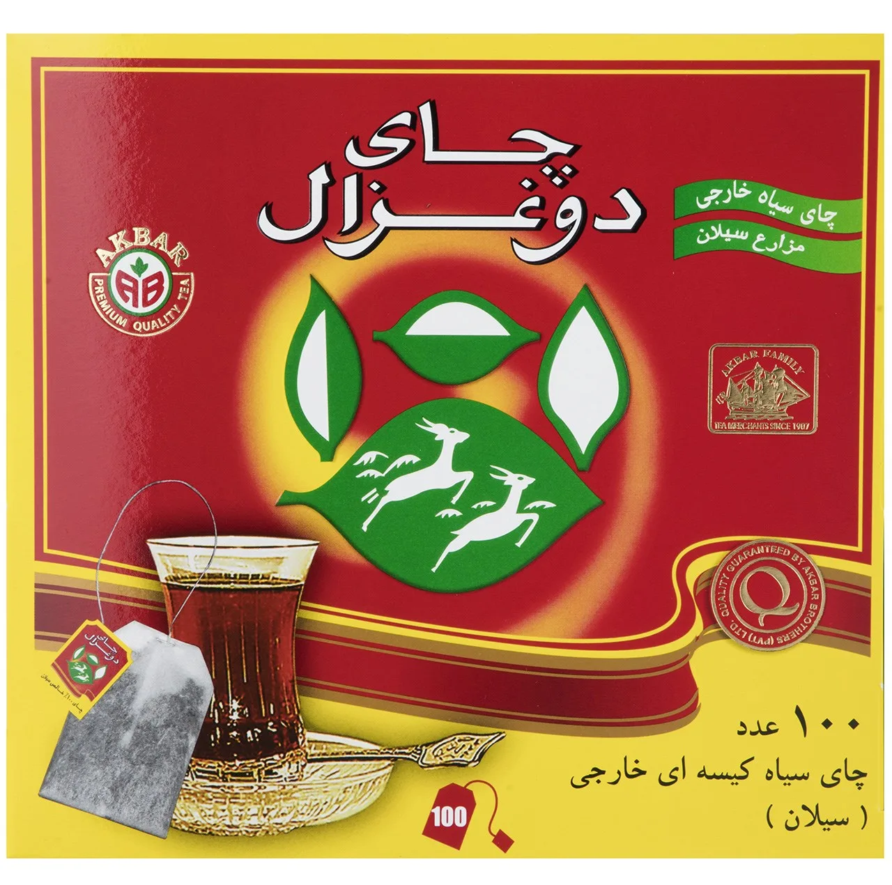 چای کیسه ای دو غزال مدل Ceylon بسته 100 عددی