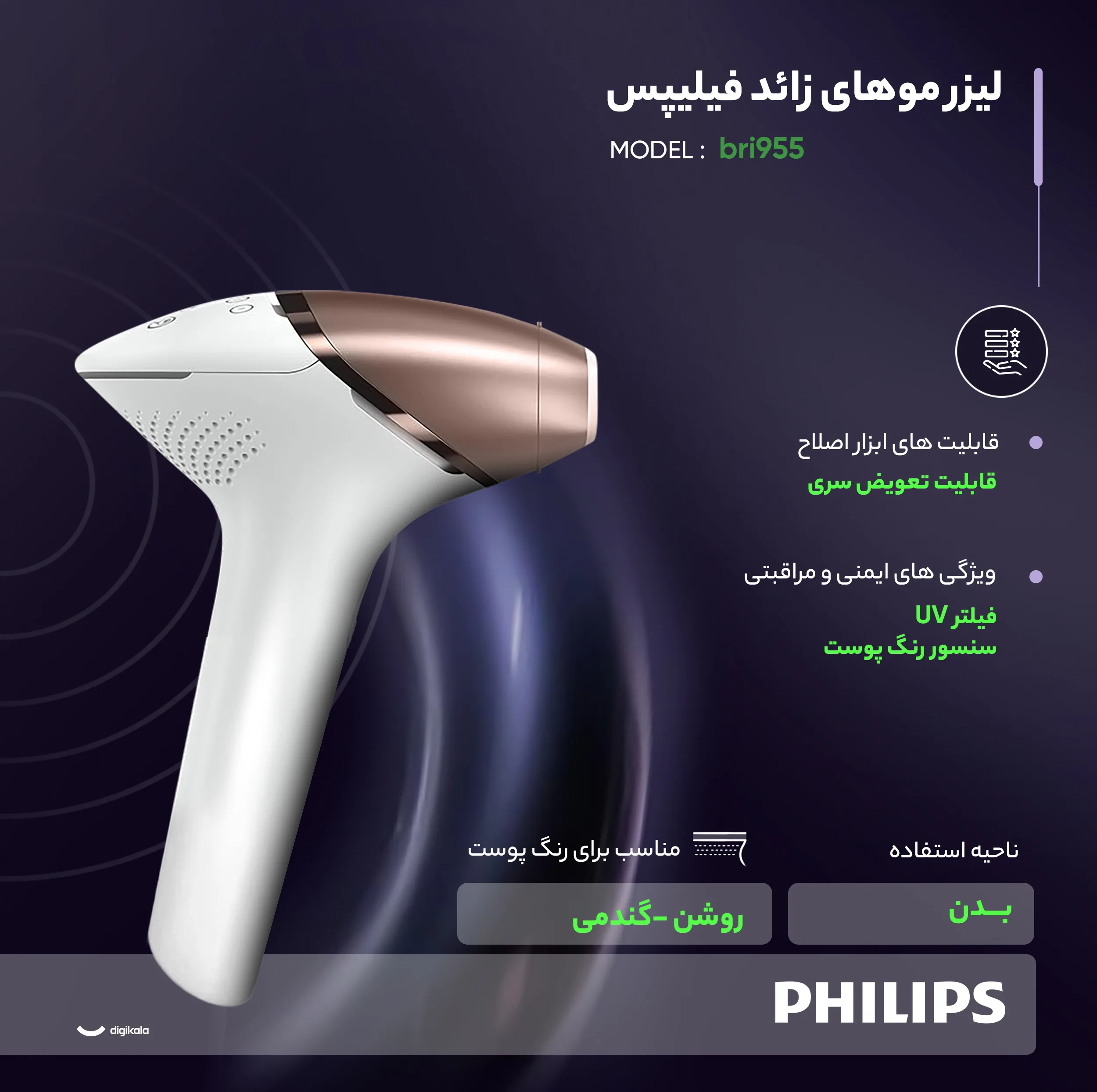 لیزر موهای زائد فیلیپس مدل bri955