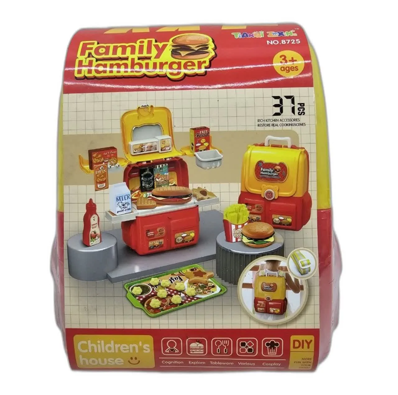 ست اسباب بازی آشپزخانه ناب سل مدل کوله پشتی فست فود 37 تکه 37PCS FAMILY HAMBURGER CHILDREN HOUSE