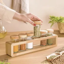 ست جا ادویه 6 پارچه لیمون مدل چوبی کد TP2306 به همراه استند