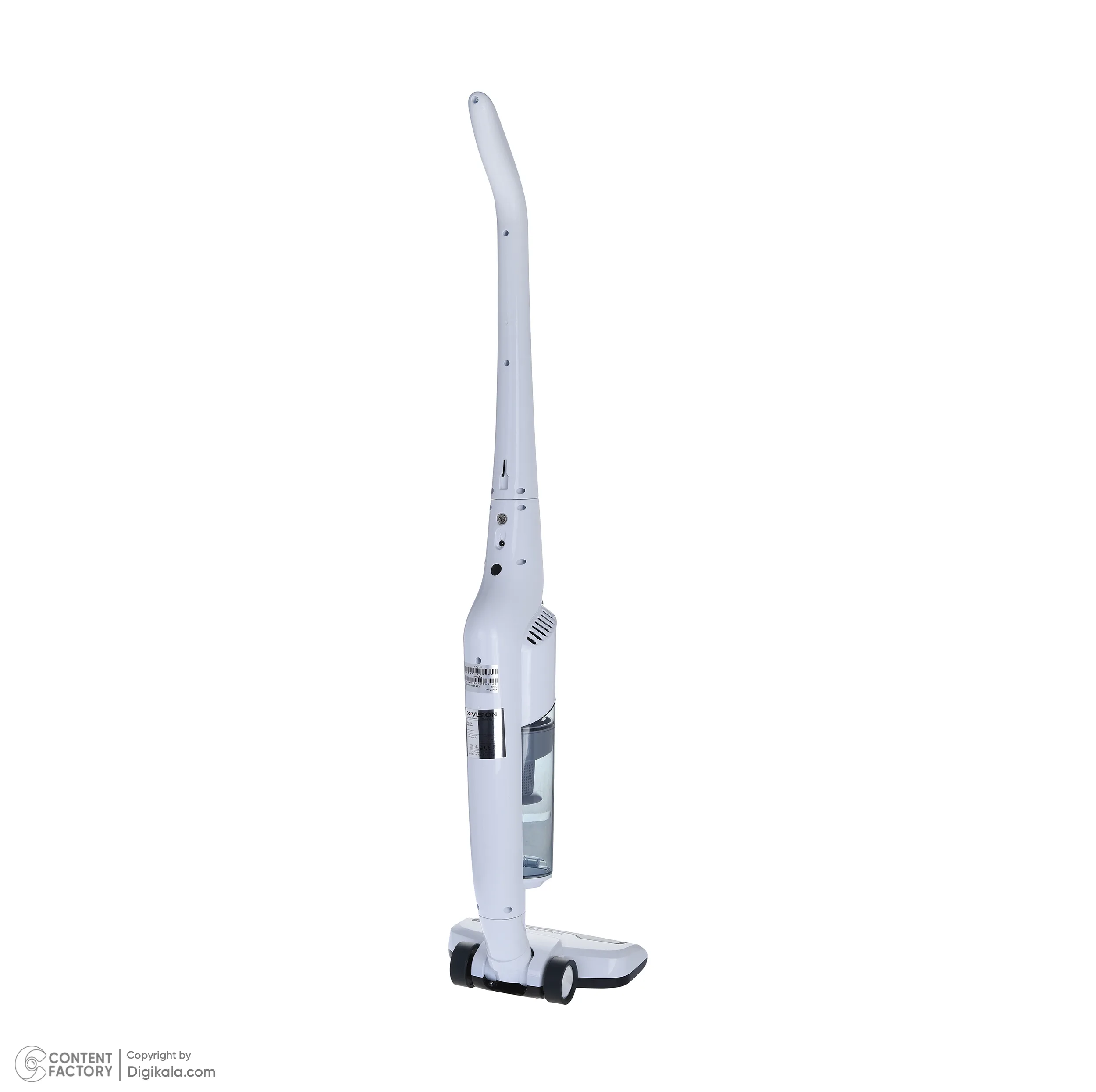 جارو شارژی عصایی ایکس‌ویژن مدل SVC-2950 باتری لیتیوم‌یونی 2000 میلی‌آمپر، موتور 140 وات با توان مکش 8 کیلوپاسکال، فیلتر HEPA قابل شست‌وشو، تنظیم سرعت دو حالته و پایه شارژ دیواری