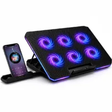 پایه خنک‌کننده لپ‌تاپ لوتوس مدل GF216-RGB-MOBILE STAND دارای شش عدد فن مناسب برای لپ تاپ‌های 14 تا 17 اینچی
