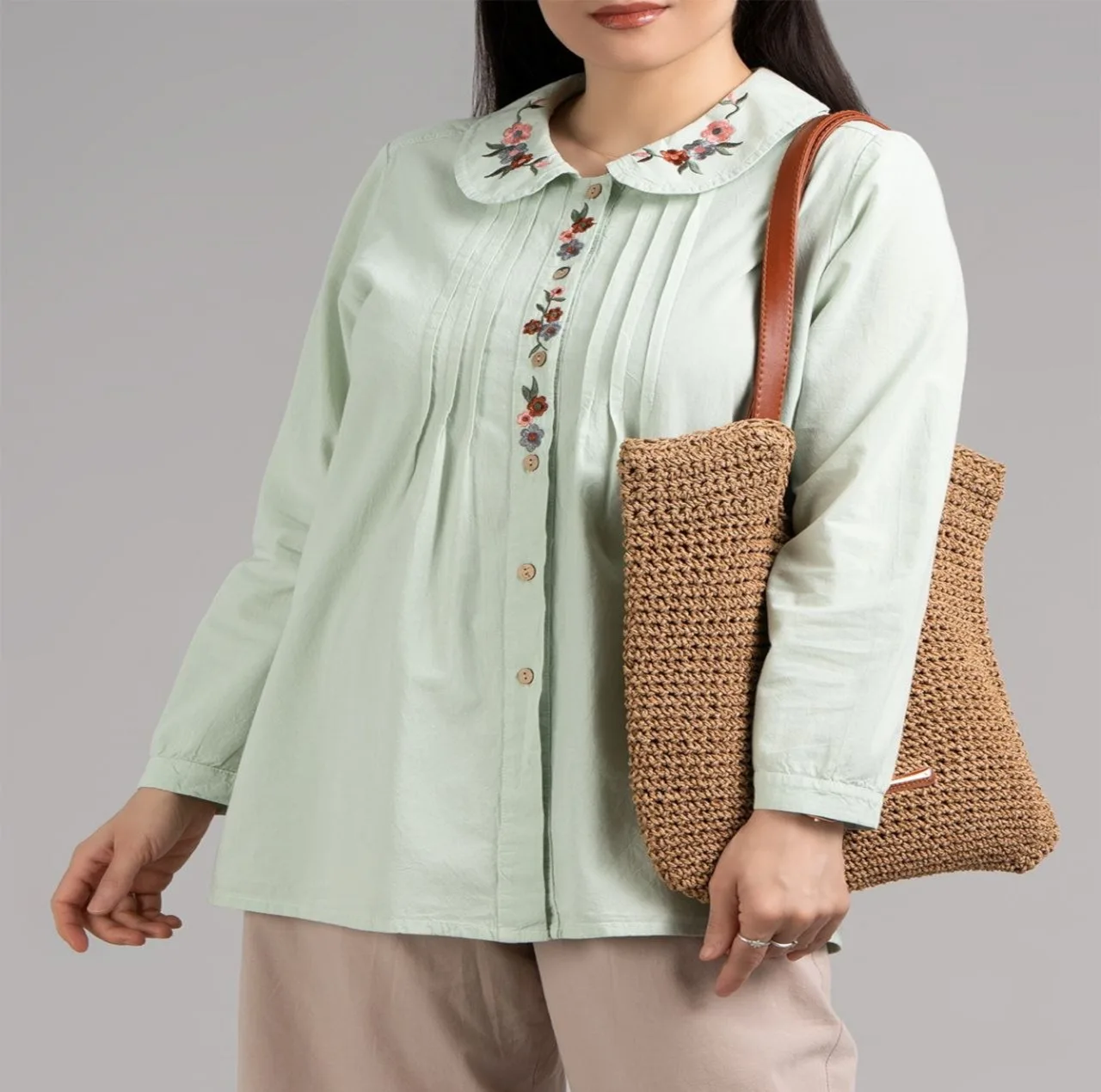 شومیز زنانه گلدار الیاف طبیعی مدل مهشید