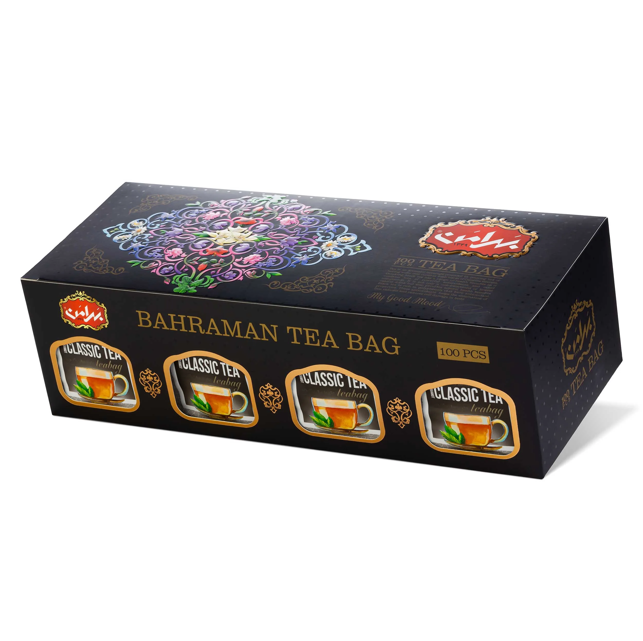 چای کیسه ای سیاه برگاموت بهرامن بسته 100 عددی