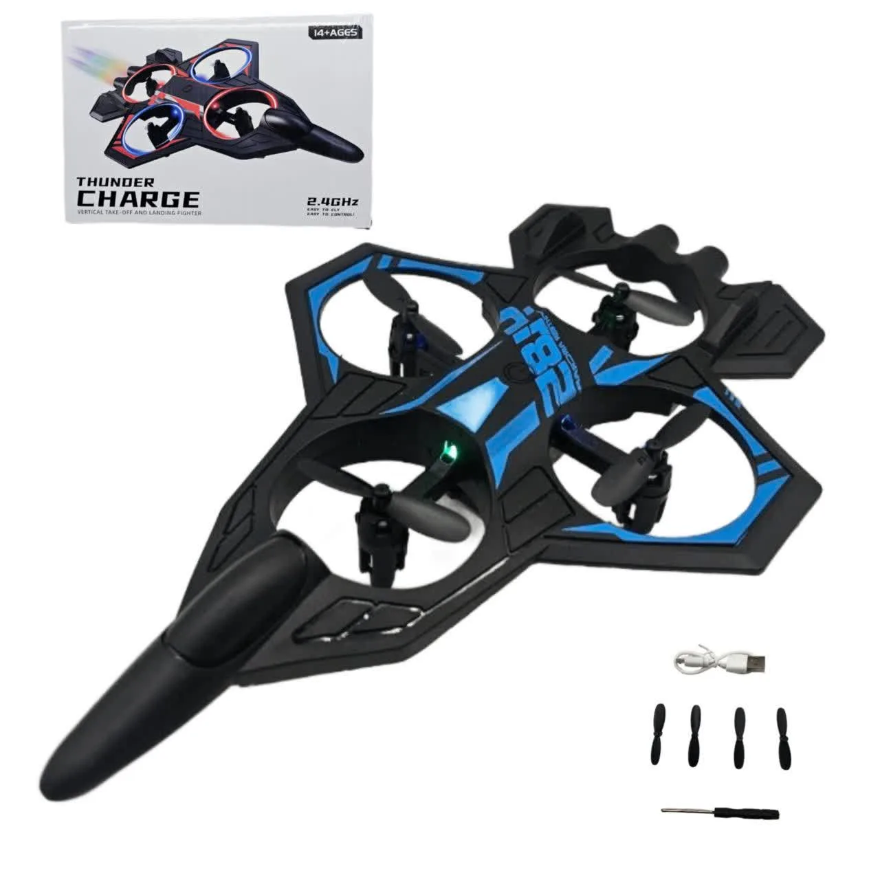 هواپیما بازی ناب سل مدل جت جنگنده کنترلی عمود پرواز شارژی چراغدار کد Airplane Toy Jet Fighter Model, Vertical Flight, Rechargeable, Control, with Lights 2.4GHZ
