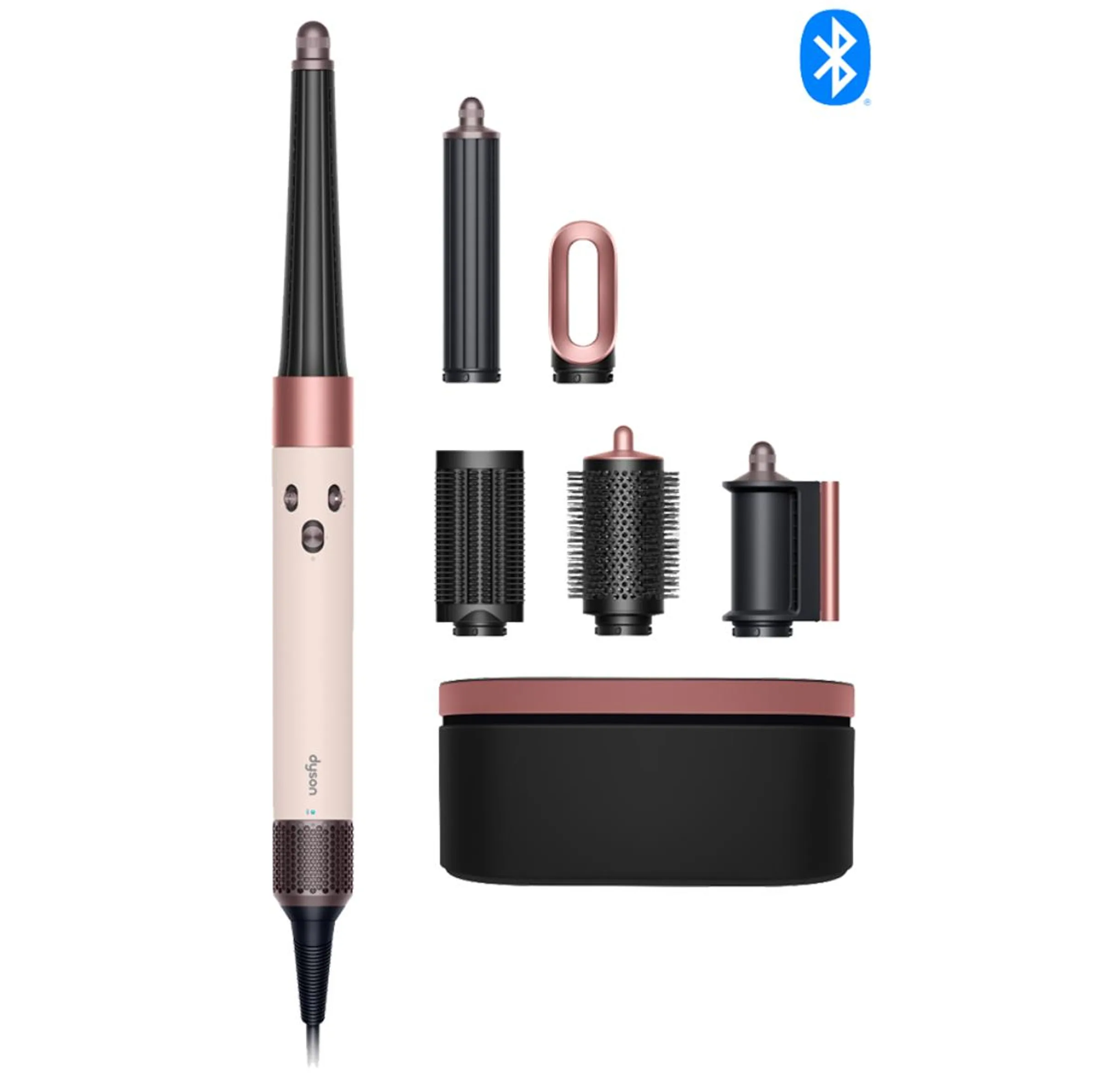 سشوار برسدار حالتدهنده 1300 وات دایسون مدل Airwrap id HS08 Straight+Wavy، موتور BLDC، وزن 630 گرم، دارای سری شانهدار، سری برسدار گرد پهن، کیف نگهدارنده، خشککن ملایم، متمرکزکننده باریک، متمرکزکننده پهن با ویژگی فرکنندگی، صافکنندگی، حجمدهندگی