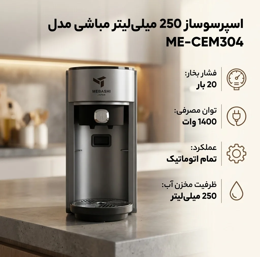 اسپرسو ساز 250 میلیلیتر مباشی مدل ME-CEM304