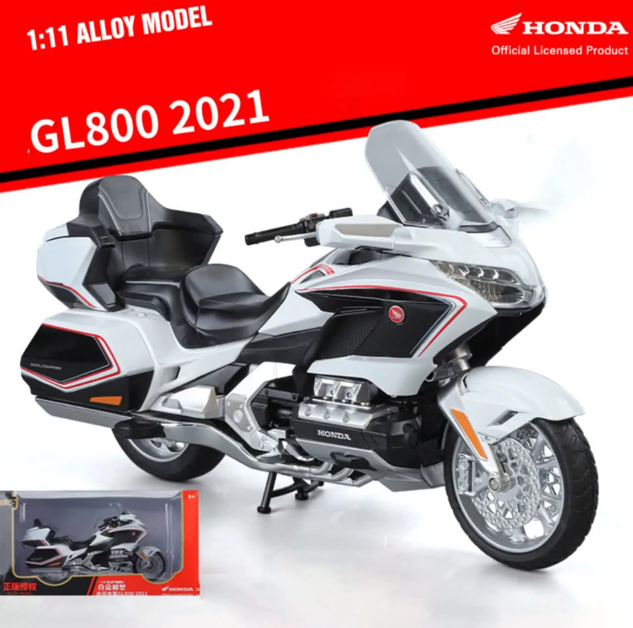 ماکت موتور بازی ناب سل مدل هوندا گلدوینگ فلزی چراغدار کد 1:11DIE CAST HONDA GL800 2021